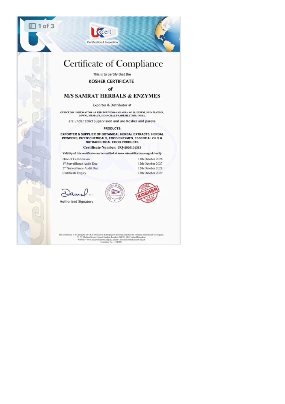 Kosher Certificate